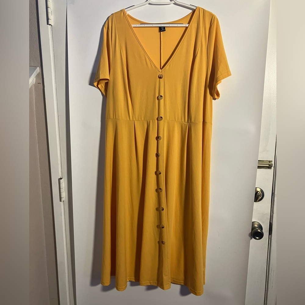 SHEIN Mustard Button-Front Midi Dress